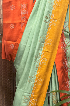 Sage Green RANGAVALLI series saree with embroidery