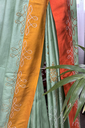Sage Green RANGAVALLI series saree with embroidery