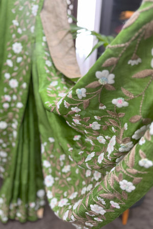 Forest green pure handwoven tussar by tussar saree