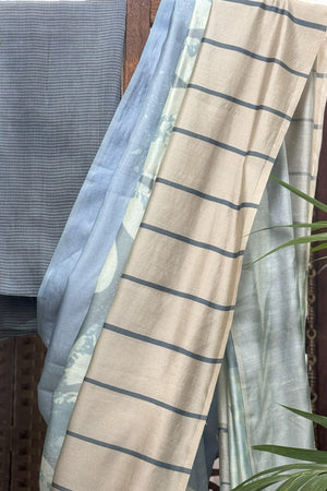 Light Blue and Beige Chanderi Digital Saree with Chanderi Blouse
