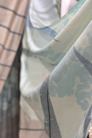 Light Blue and Beige Chanderi Digital Saree with Chanderi Blouse