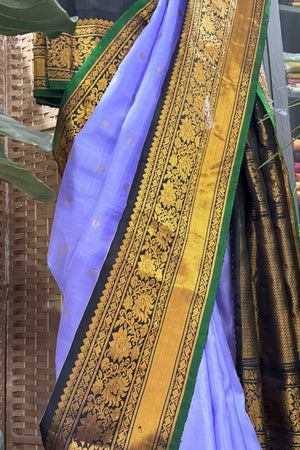 Handwoven mulberry Gadwal Silk saree with wide intricate kuttu border