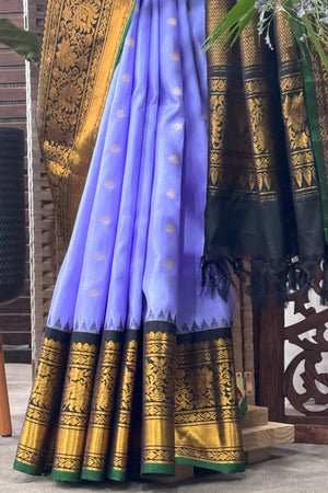 Handwoven mulberry Gadwal Silk saree with wide intricate kuttu border