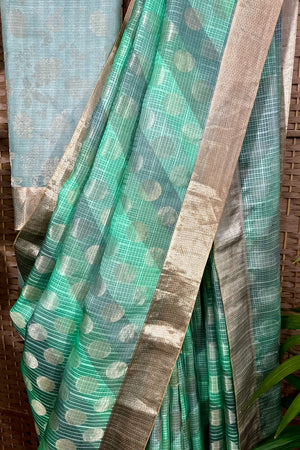 Pastel green and grey Kota silk by Cora saree