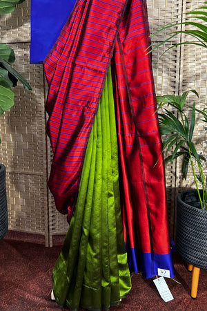 Handwoven contemporary Chanderi saree with multi colors