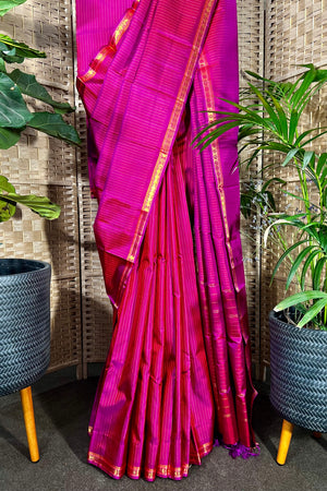 Magenta with a dash or purple handwoven Kanchipuram Silk saree