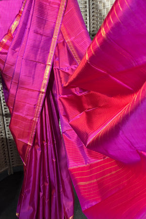 Magenta with a dash or purple handwoven Kanchipuram Silk saree