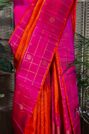 Handwoven pure Kanchipuram silk with Mayil and rudraksha motives on border