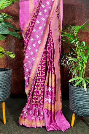 Magenta with Baby pink border and all over floral design