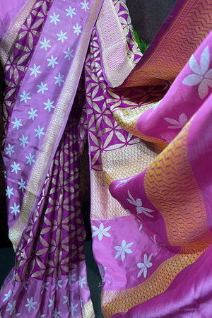 Magenta with Baby pink border and all over floral design