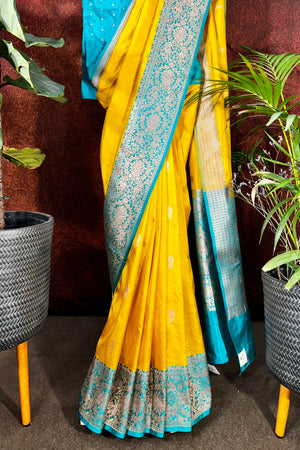 Poppy Yellow Handwoven Pure Katan Silk Banarasi Saree