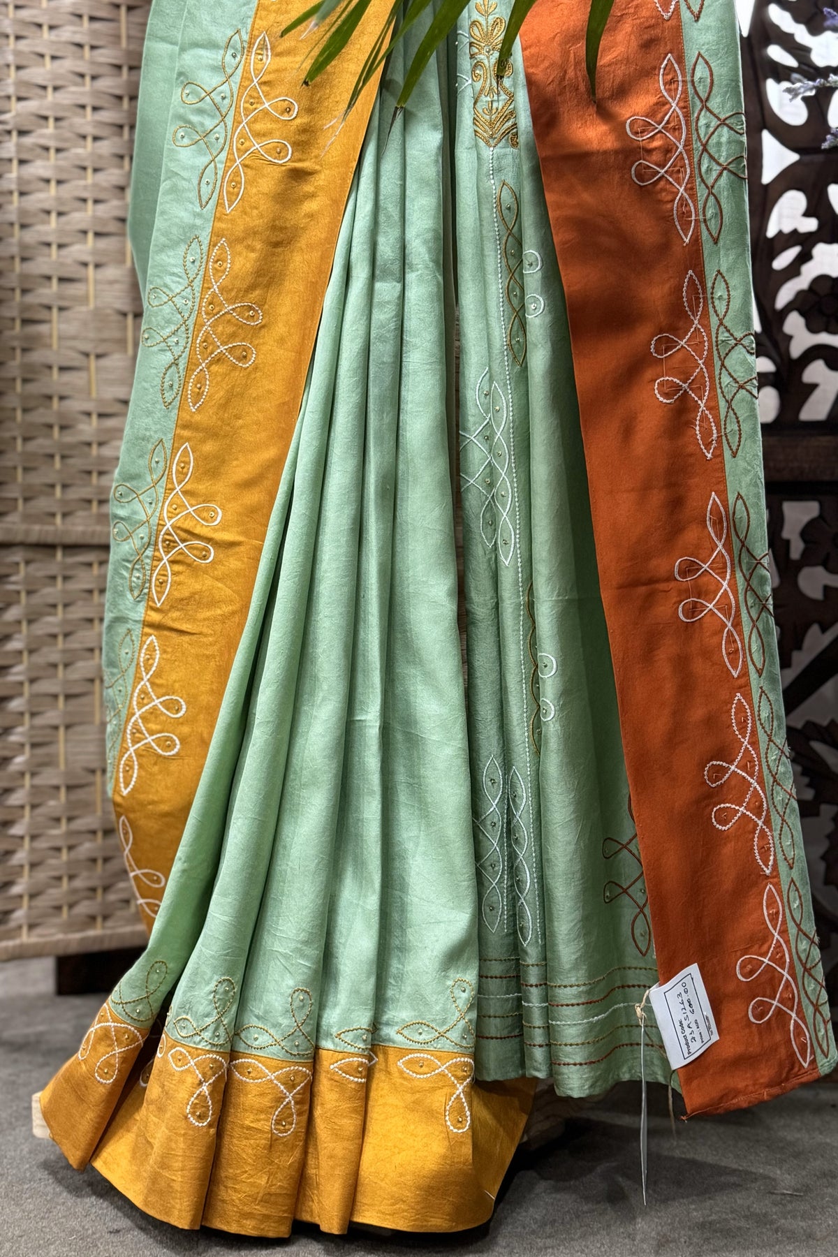 Sage Green RANGAVALLI series saree with embroidery