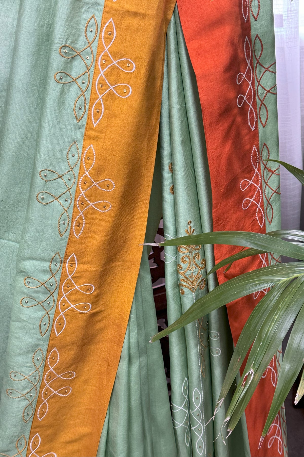Sage Green RANGAVALLI series saree with embroidery