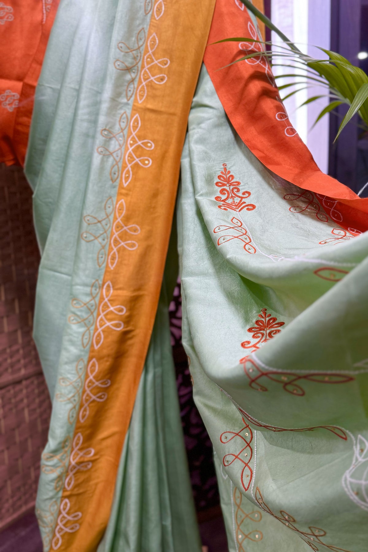 Sage Green RANGAVALLI series saree with embroidery