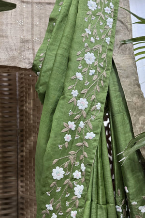 Forest green pure handwoven tussar by tussar saree