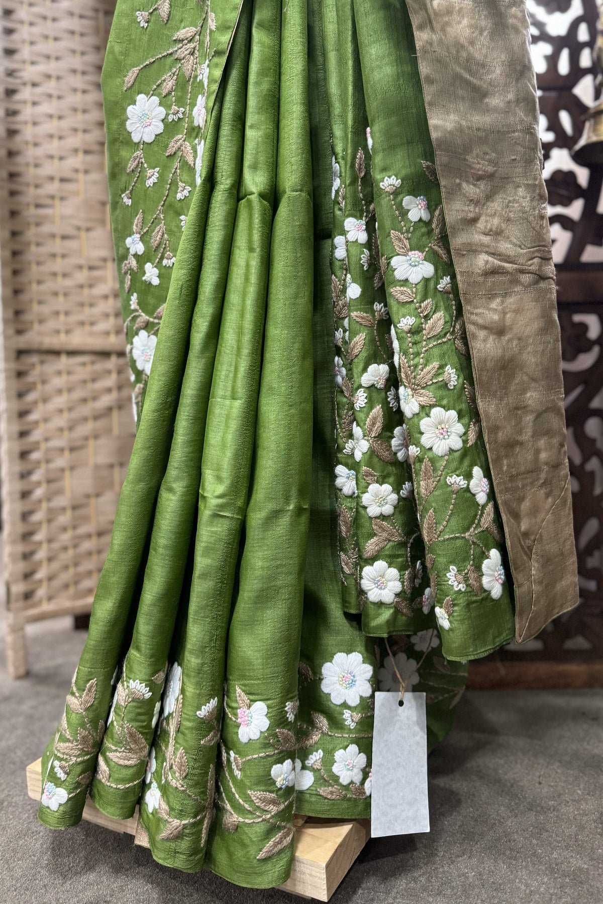 Forest green pure handwoven tussar by tussar saree