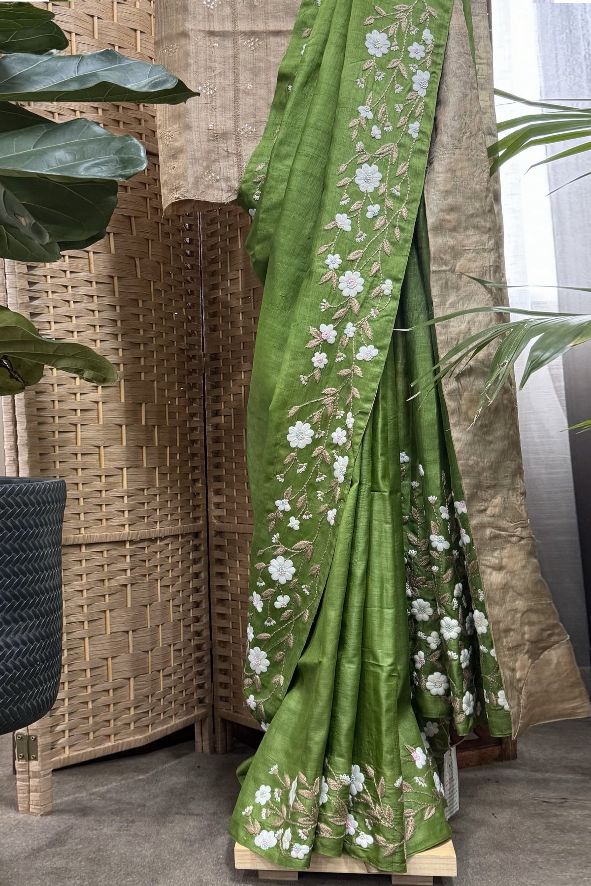 Forest green pure handwoven tussar by tussar saree