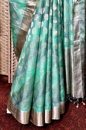 Pastel green and grey Kota silk by Cora saree