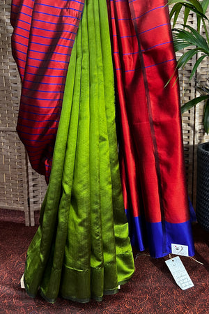 Handwoven contemporary Chanderi saree with multi colors