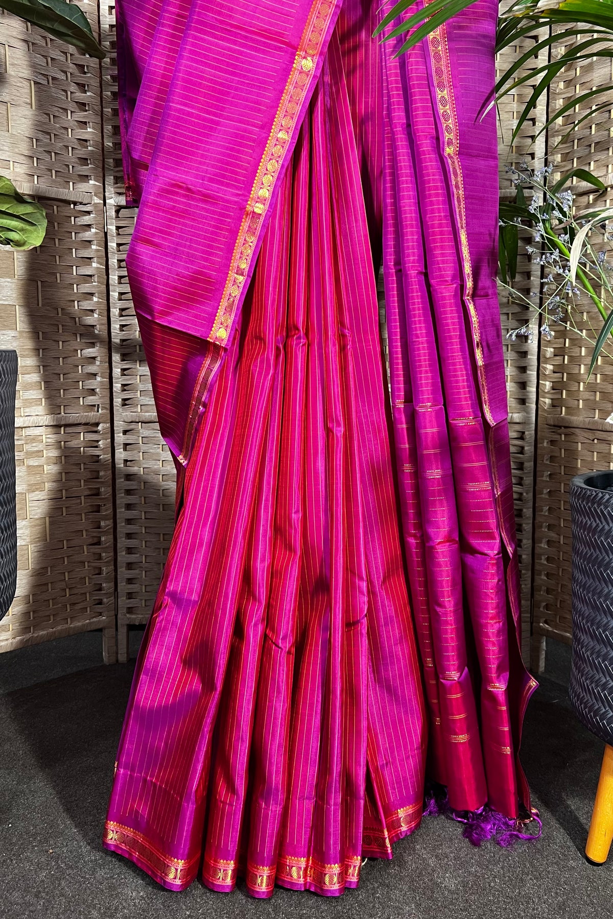 Magenta with a dash or purple handwoven Kanchipuram Silk saree