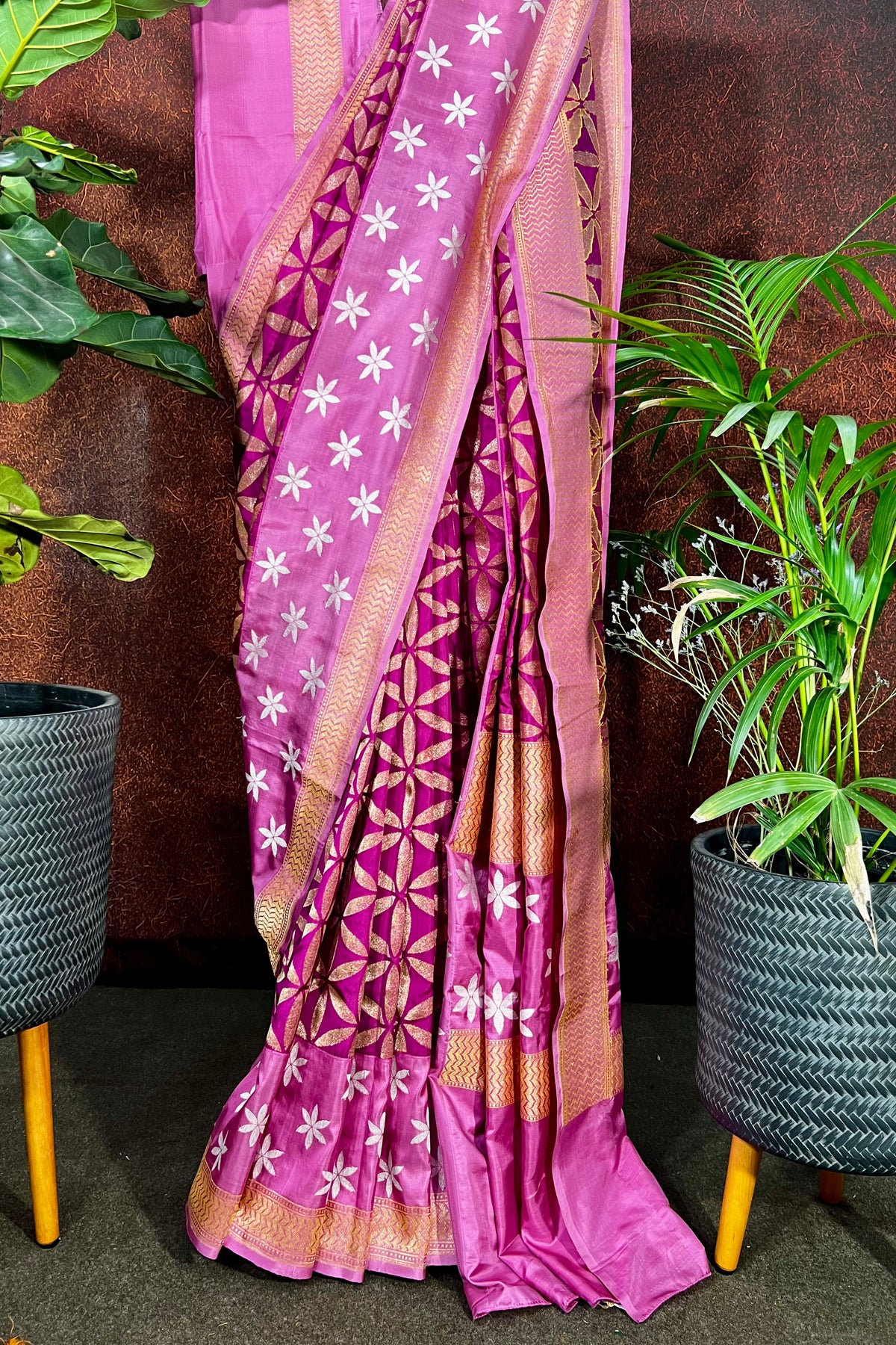 Magenta with Baby pink border and all over floral design