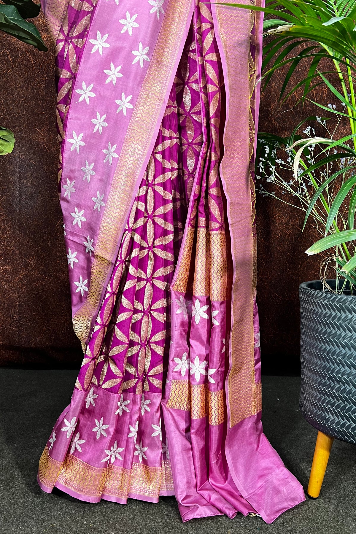 Magenta with Baby pink border and all over floral design