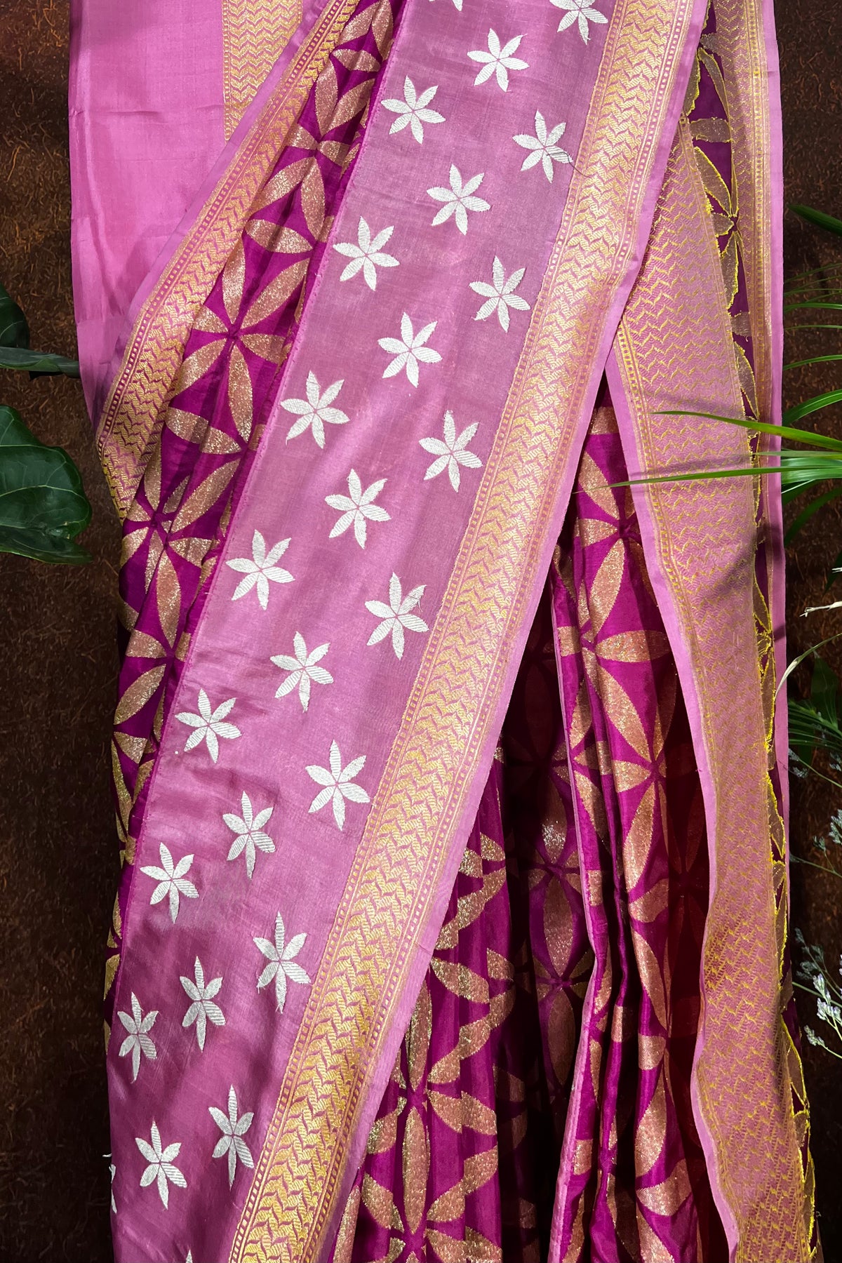 Magenta with Baby pink border and all over floral design