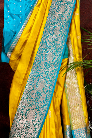 Poppy Yellow Handwoven Pure Katan Silk Banarasi Saree