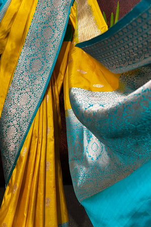 Poppy Yellow Handwoven Pure Katan Silk Banarasi Saree